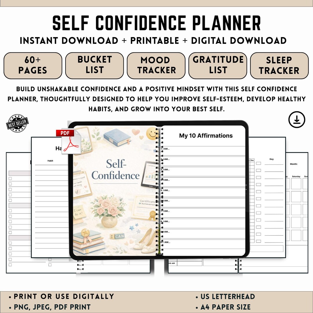 Self Confidence Planner | Build Self Esteem, Positive Mindset Journal ...