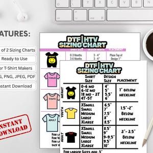 2 Pack T-Shirt Sizing Placement Chart for shirt-makers (screen printing, Cricut, Silhouette) Size Guide to place designs, HTV Design Guide