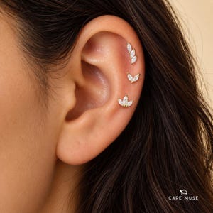 Verfijnde 3-delige oorbellenset, minimalistische oorbellen met marquise CZ-steentjes, gouden of zilveren kraakbeenpiercings.