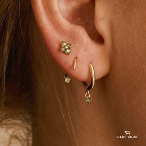 Moss Agate 18K Gold Plated Sterling Silver Ear Stack, Minimalist Cartilage Helix Piercing Jewellery