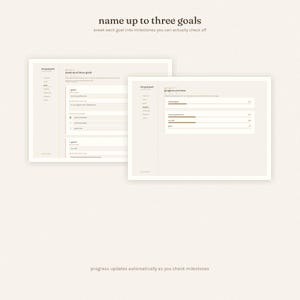 The image is a screenshot of a website or application that displays a goal-setting tool. It has two sections, one titled 'the goal' and the other titled 'the goal and progress overview'. The text on the image is minimalistic and straightforward, focusing on the main content without unnecessary embellishments or descriptive phrases.