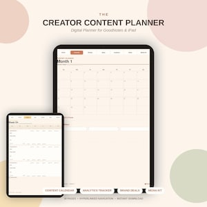 Social Media Planner, Creator Content PDF | Hyperlinked Navigation, GoodNotes Compatible, Yearly Monthly Calendars