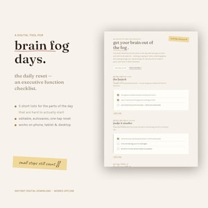 Brain Fog Checklist for ADHD | Executive Function Daily Reset Tool (Editable, Autosaves)
