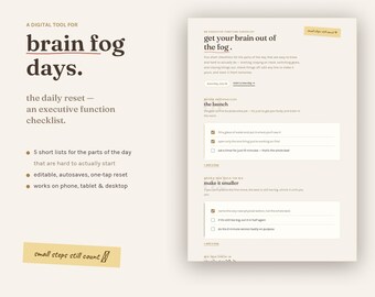Brain Fog Checklist for ADHD | Executive Function Daily Reset Tool (Editable, Autosaves)