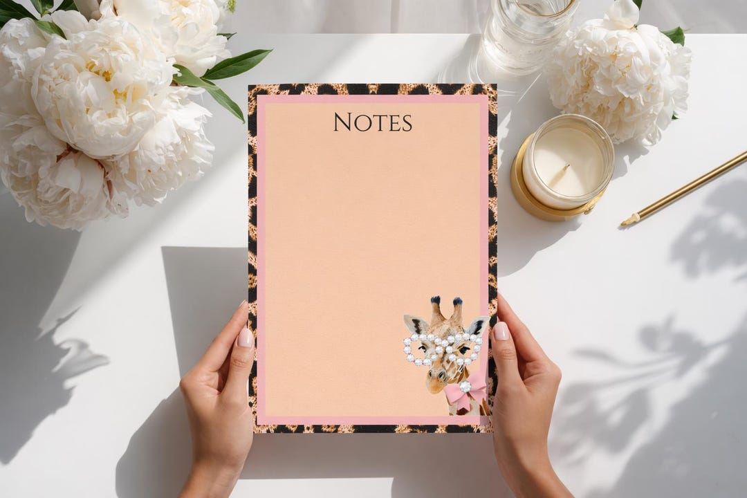 Giraffe With Rhinestone Glasses Personalized 5x7 Notepad - 50 Page ...