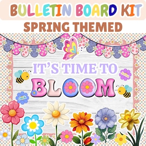 Kit de tableau d'affichage Its Time to Bloom, décorations florales fleuries pour la classe d'avril, décoration de porte de classe sur le thème de la croissance des fleurs du jardin printanier