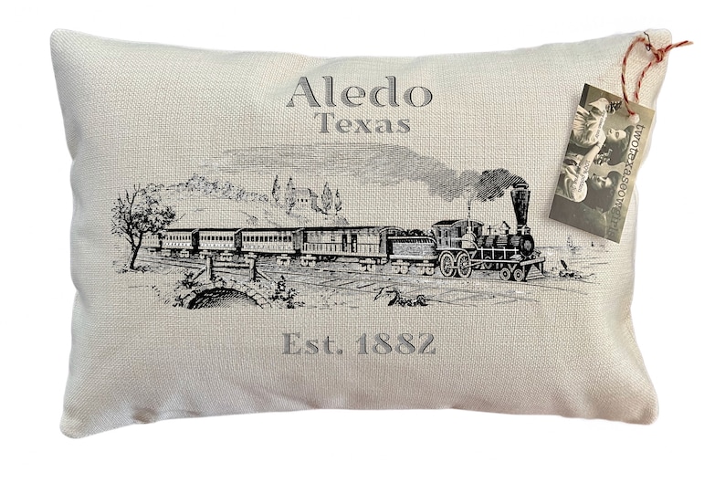 Aledo and Vintage Train Pillow Decorative Throw Pillow Complete with Insert or Cover Only image 1