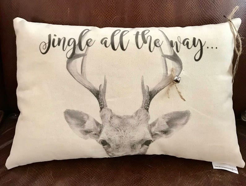 HolidayChristmasReindeer Jingle all the way,,, Decorative Throw Pillow Complete with Insert or Cover Only image 1