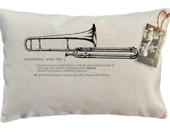 Trombone or Guitar Instrument Pillow | Decorative Throw Pillow | Complete with Insert or Cover Only