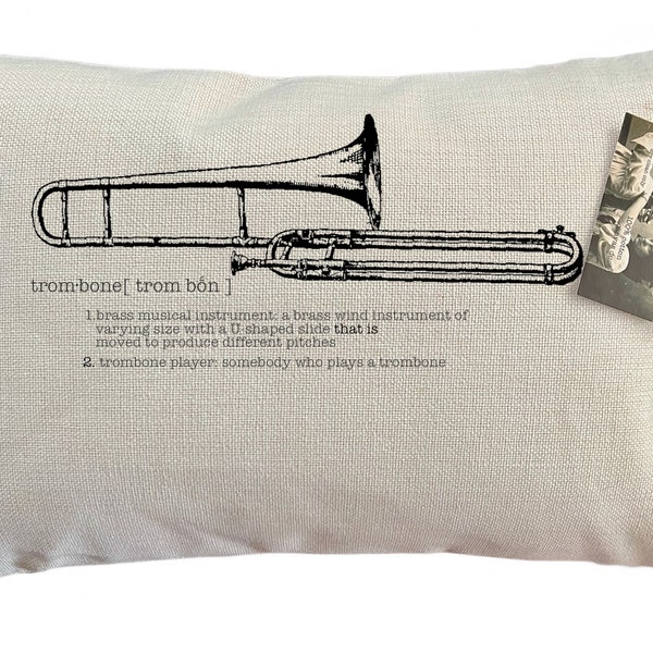 Trombone or Guitar Instrument Pillow | Decorative Throw Pillow | Complete with Insert or Cover Only