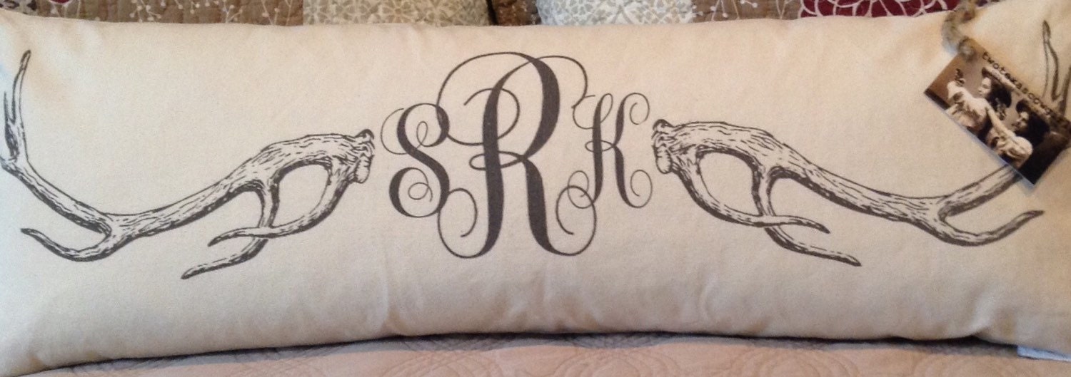Monogram Pillow Flanked with Deer Antlers Etsy