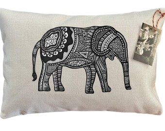 Tribal Elephant Pillow | Decorative Throw Pillow | Complete with Insert or Cover Only