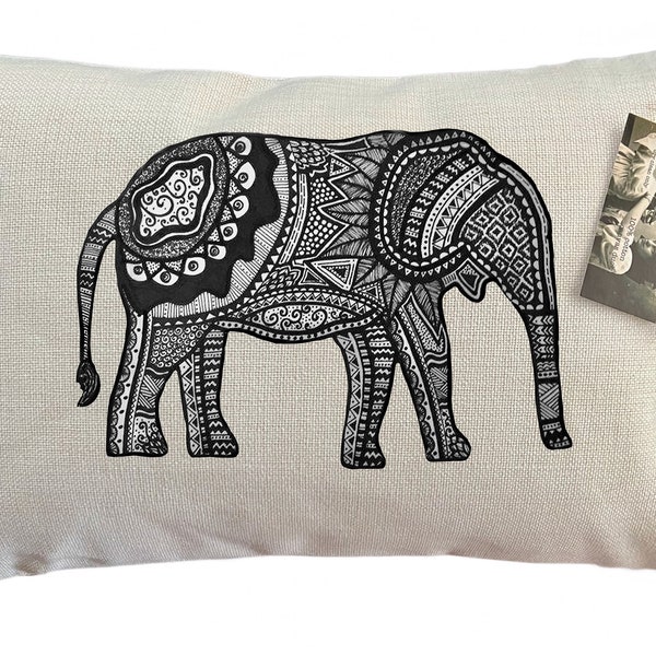 Tribal Elephant Pillow | Decorative Throw Pillow | Complete with Insert or Cover Only