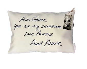 Personalized Pillow In Your Handwriting On Canvas | Decorative Throw Pillow | Complete with Insert or Cover Only