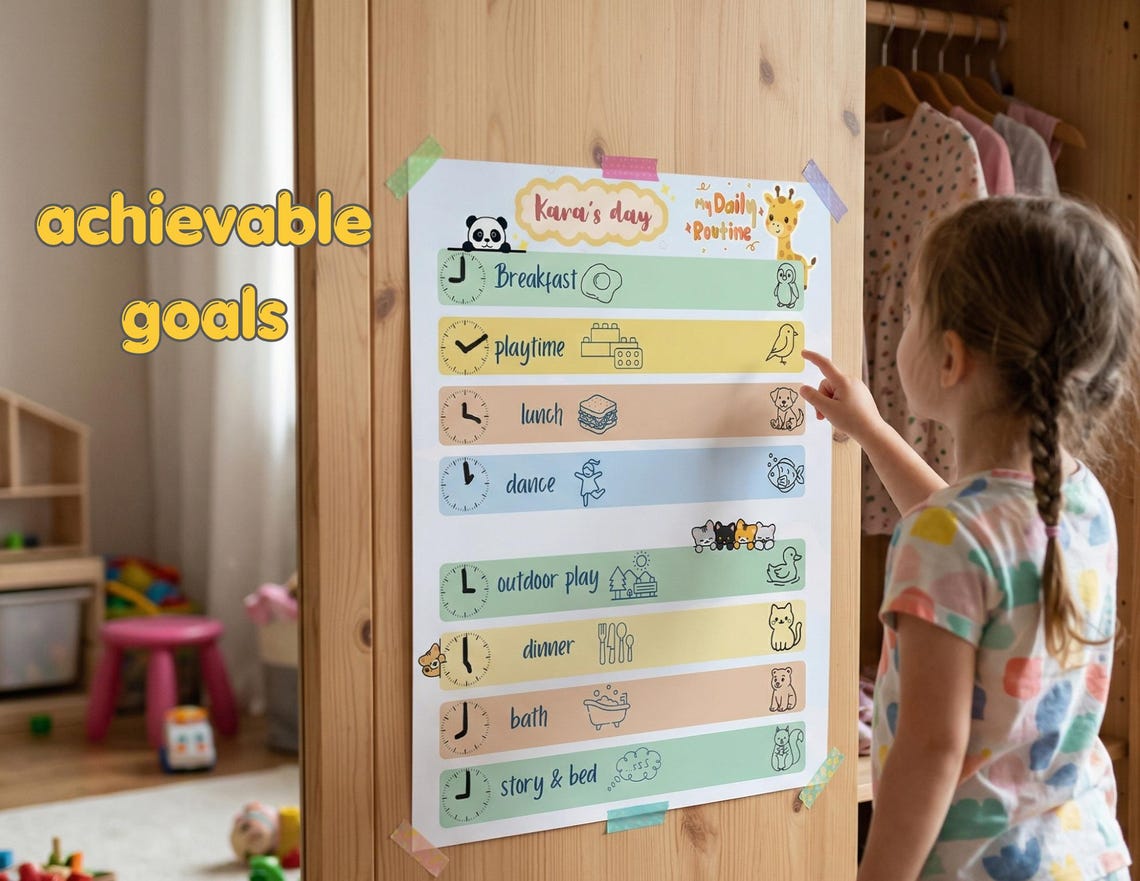 Kids Daily Routine Chart Printable | Montessori Visual Schedule With ...