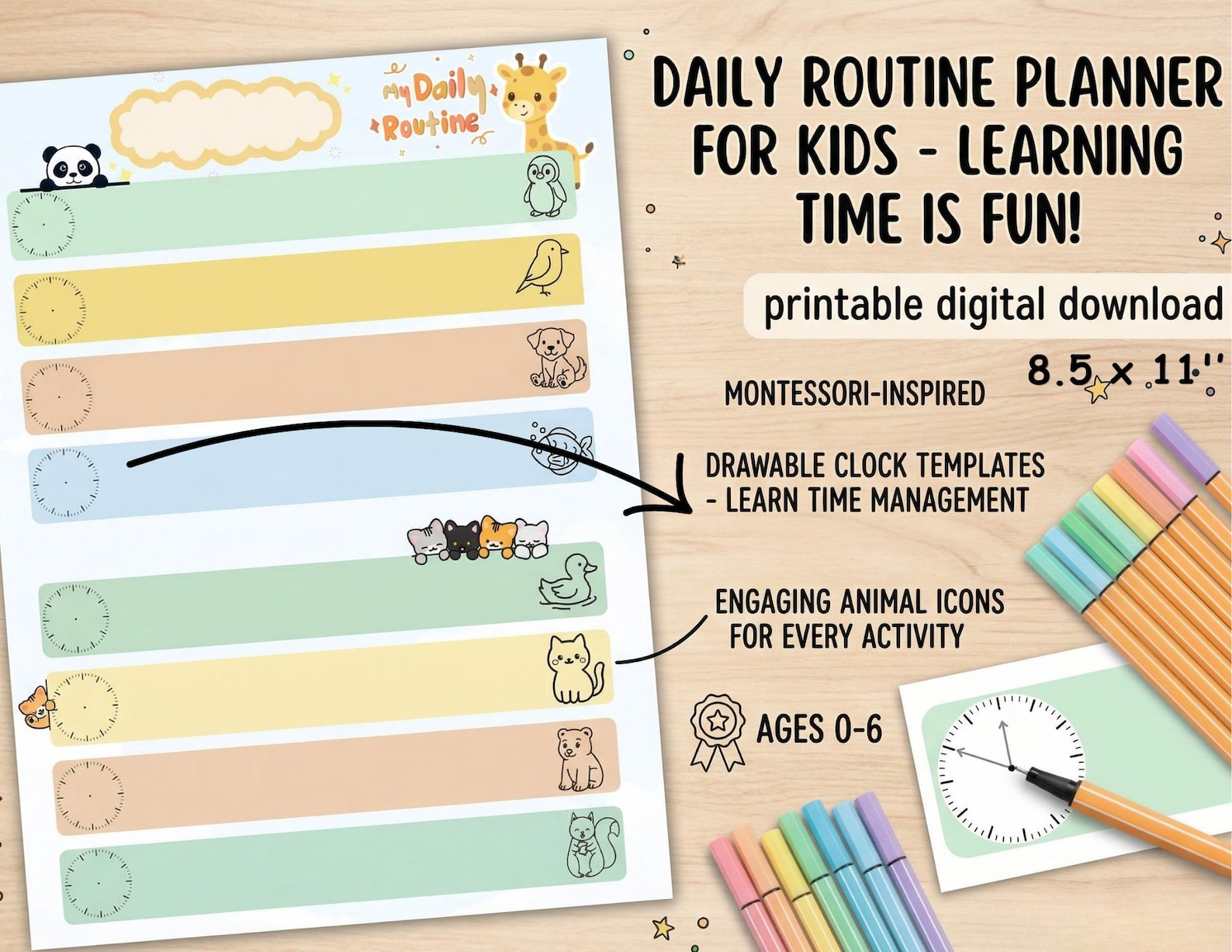 Kids Daily Routine Chart Printable | Montessori Visual Schedule With ...