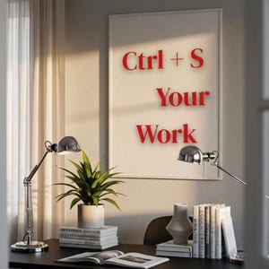 Ctrl + S Tu trabajo Lámina decorativa para pared / Decoración divertida para la oficina / Póster de productividad minimalista moderno