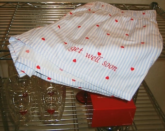Personalized Embroidered Pajama Shorts | Red Hearts