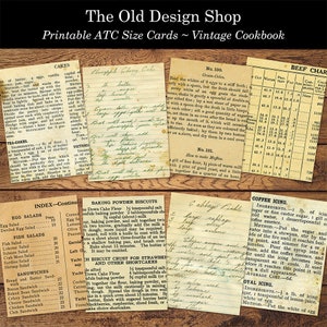 Afdrukbaar kookboek ATC Baking Journal Cards Junk Journal Ephemera Cardmaking Supply Neutral Ephemera Mini Papers Digitale download JPG-bestand