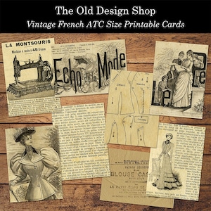Victoriaans Frans naaien afdrukbare ATC-kaarten voor kaartmaken ongewenste tijdschriften Vintage naaien clipart neutrale ephemera digitale download JPG-formaat