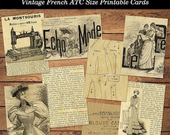 Cartões ATC de costura francesa vintage para impressão - Download digital de itens efêmeros