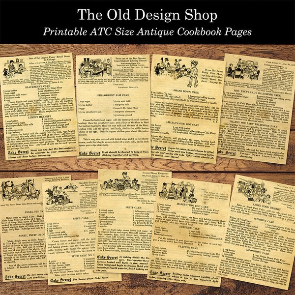 Printable Ephemera Antique Cookbook Recipe Journal Cards Digital Collage Sheet