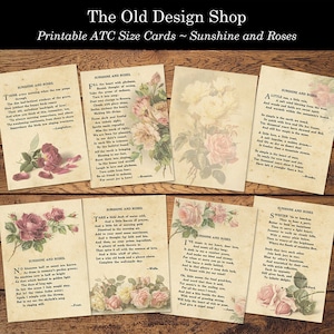 Sunshine and Roses Afdrukbare dagboekkaarten voor ongewenste tijdschriften Levering van kaarten maken Afdrukbare poëzie ATC-formaat Neutraal kortstondig JPG-formaat