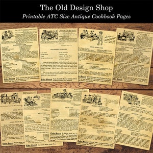Druckbare Ephemera Antique Kochbuch Rezept Journal Karten Digital Collage Sheet