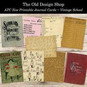 Vintage school afdrukbare ATC-dagboekkaarten Junk Journal Ephemera Cardmaking Supply Shabby Ephemera Mini Papers Digitale download JPG-bestand