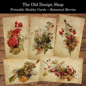 Botanische bessen Vintage geïnspireerde shabby afdrukbare dagboekkaarten digitaal collageblad bessen op linnen Instant Download JPG-indeling