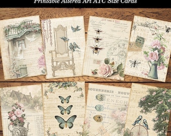 Shabby Chic Altered Art ATC Cards Printable Ephemera Digital Collage Sheet