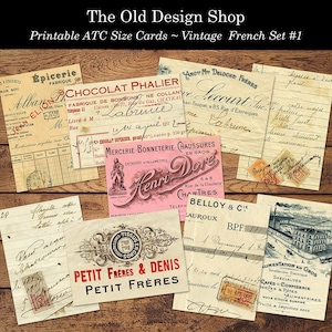 French Ephemera Cards Set No. 1 ATC Backgrounds Vintage Printable Digital Download Collage Sheet