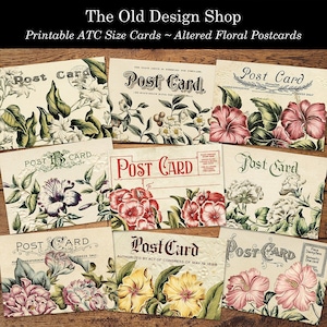 Druckbare Blumen Postkarte Ephemera ATC Größe Vintage Stil Veränderte Postkarten für die Kartenherstellung Junk Journals Scrapbooking Karten Digitaler Download