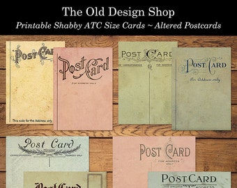 ATC Size Cards Altered Vintage Postcards Digital Download Printable Collage Sheet