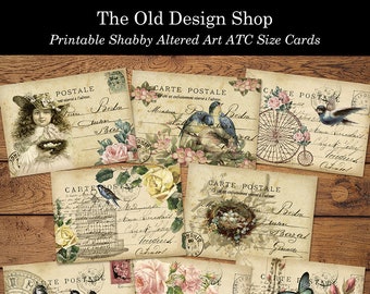 Shabby Altered Postcards ATC Printable Digital Collage Sheet