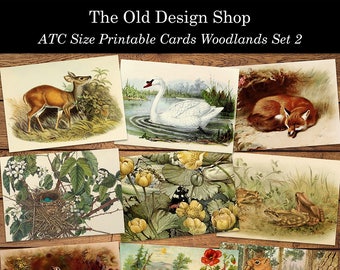 Printable ATC Woodland Animals Junk Journal Cards Cardmaking Supply Neutral Ephemera Mini Papers Digital Download JPG File Set 2