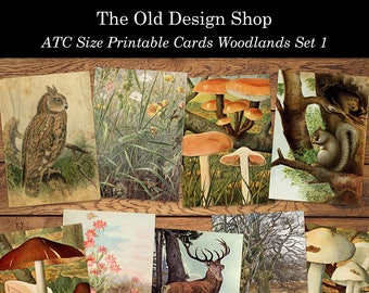 Printable ATC Woodland Animals Junk Journal Cards Cardmaking Supply Neutral Ephemera Mini Papers Digital Download JPG File Set 1