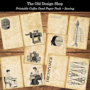 Vintage naaien thema Ink Saver Junk Journal Pages Cardmaking Supply zwart-wit PLUS afdrukbaar koffie geverfd papier Pack Instant Download
