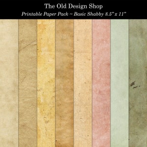 Afdrukbaar papierpakket Basic Shabby 8,5 x 11 inch oude stijl vintage kleuren digitale download achtergrondpapier