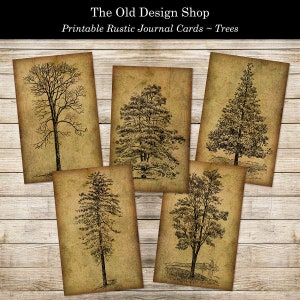 Printable Rustic Trees Journal Cards for Junk Journals Scrapbooking Cardmaking Supply Neutral Ephemera Digital Download JPG Format