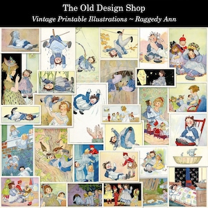 Raggedy Ann Vintage afdrukbare illustraties voor ongewenste tijdschriften Supply Cardmaking afdrukbare verhalenboek Ephemera digitale download JPG-indeling