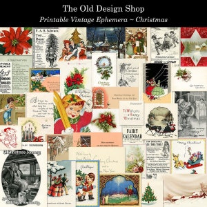 Cartões comemorativos vintage para impressão de coisas efêmeras de Natal, anúncios para confecção de cartões, periódicos indesejados, download digital em formato JPG