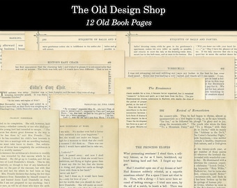 12 Old Book Pages Yellowed Aged Variety of Vintage Paper Commercial Use Digital Download JPG Format