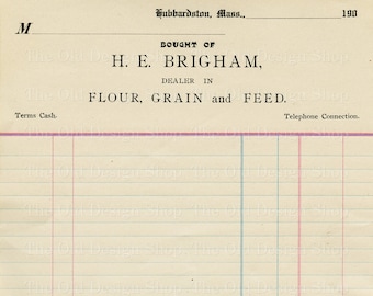 Vintage Accounting Ledger Page Printable Ephemera Brigham Flour Grain and Feed Invoice Digital Download Commercial Use JPG Format