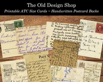 Vintage Postcard Backs Printable Handwritten Ephemera ATC Journal Cards Junk Journal Ephemera Cardmaking Supply Digital Download JPG Format