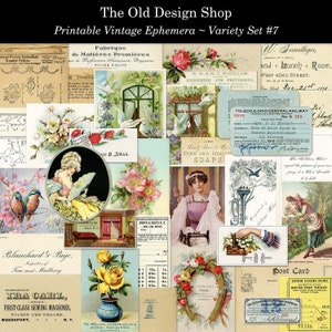 Set 7 Vintage Ephemera druckbare Variety Pack digitaler Download Collage Sheets und einzelne Illustrationen