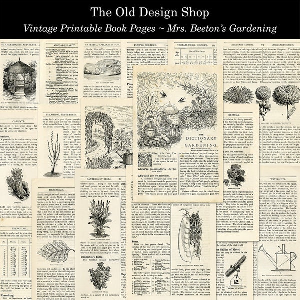Vintage Garden Printable Mrs. Beeton’s Gardening Book Pages Commercial Use Digital Download
