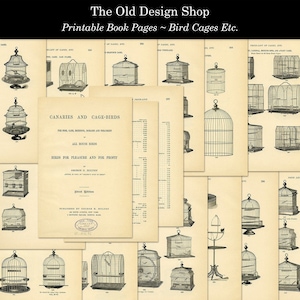 Old Book Pages Printable Birdcage Vintage Bird Graphics for Junk Journals Cardmaking Supply Commercial Use Digital Download JPG Files