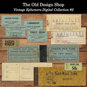 Vintage Ephemera Sammlung # 2 Tickets Etiketten Quittung Booklet Cover Junk Journal Ephemera Kartenherstellung Versorgung Kommerzielle Nutzung Digitaler Download