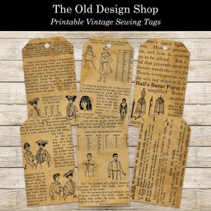 Druckbare Nähen Tags Vintage Style Tag Neutral Ephemera Junk-Journal Versorgung Kartenherstellung Versorgung Digitaler Download plus einzelne Dateien
